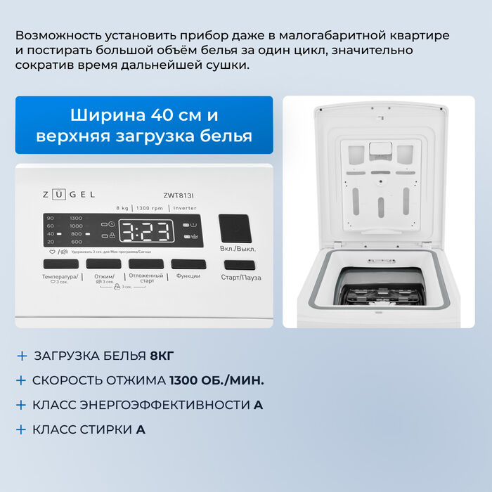 Вертикальная стиральная Zugel ZWT813I Inverter - фото 3